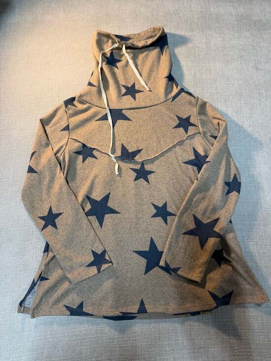 Hopely Tops - Hopely Star Print Cowl Neck Long Sleeve Top